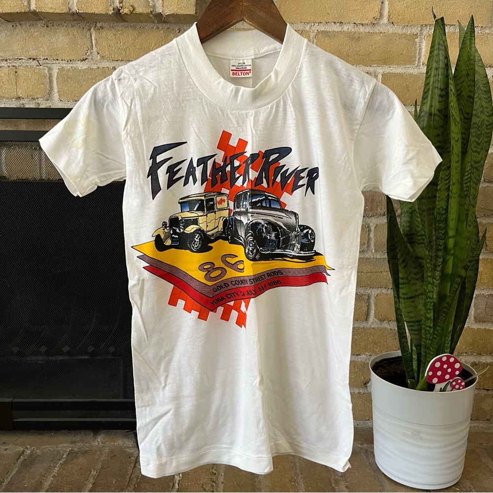 Vintage 80’s Feather River Hot Rod T Shirt Kids Size Large Adult XS